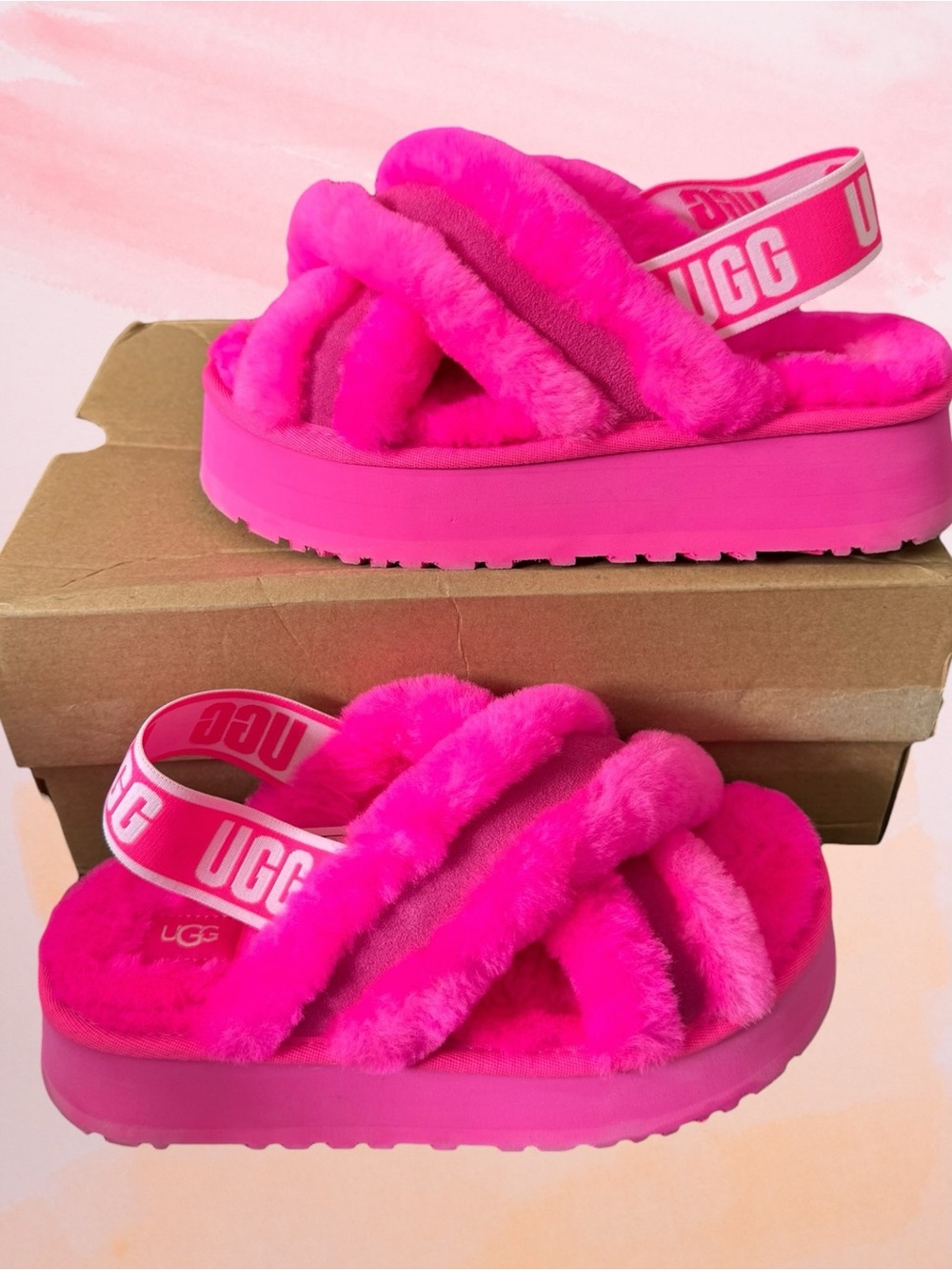 UGG Disco Cross Slide Taffy Pink Platform Sandals Slippers Slingback Size 7 - Picture 15 of 16